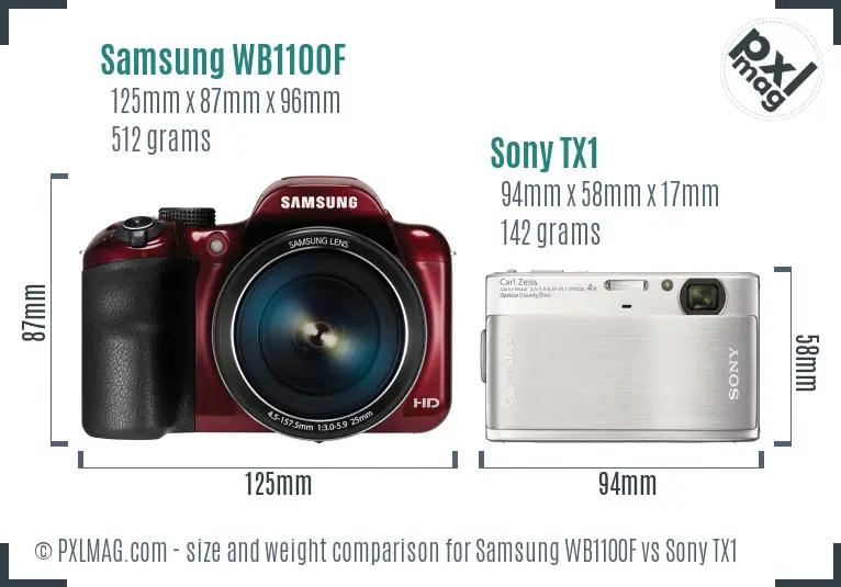 Samsung WB1100F vs Sony TX1 size comparison