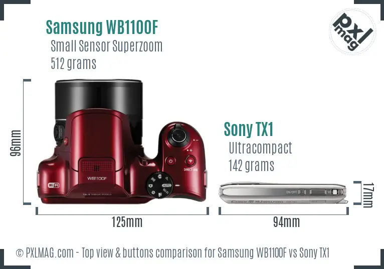 Samsung WB1100F vs Sony TX1 top view buttons comparison