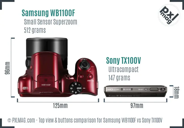 Samsung WB1100F vs Sony TX100V top view buttons comparison