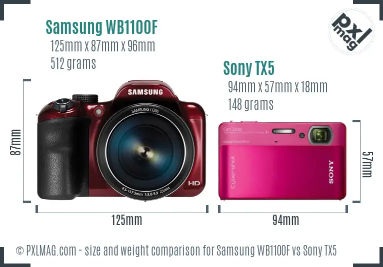 Samsung WB1100F vs Sony TX5 size comparison