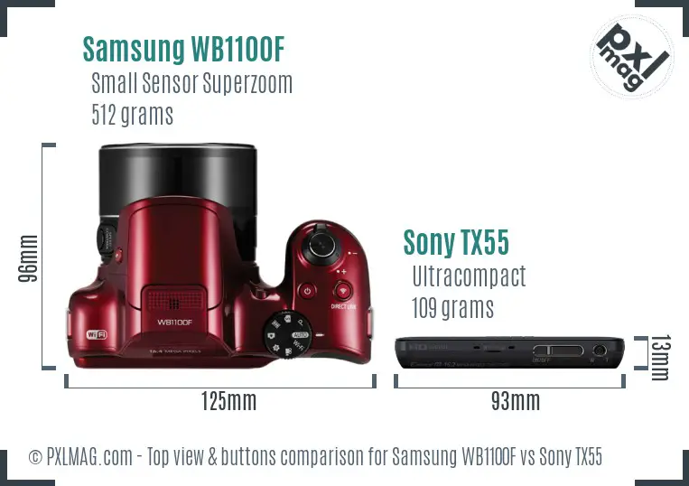 Samsung WB1100F vs Sony TX55 top view buttons comparison Samsung WB1100F vs Sony TX55 top view buttons comparison