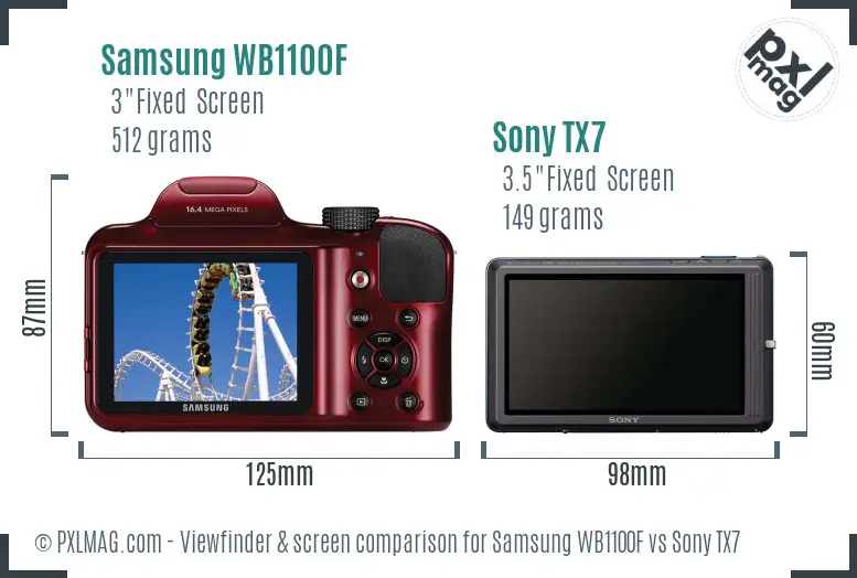 Samsung WB1100F vs Sony TX7 Screen and Viewfinder comparison