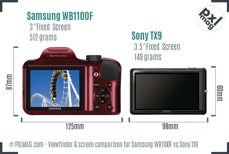 Samsung WB1100F vs Sony TX9 Screen and Viewfinder comparison