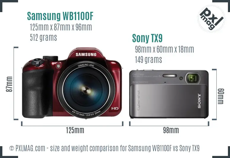 Samsung WB1100F vs Sony TX9 size comparison