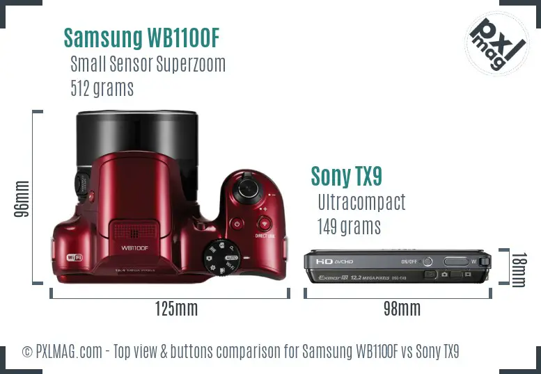 Samsung WB1100F vs Sony TX9 top view buttons comparison