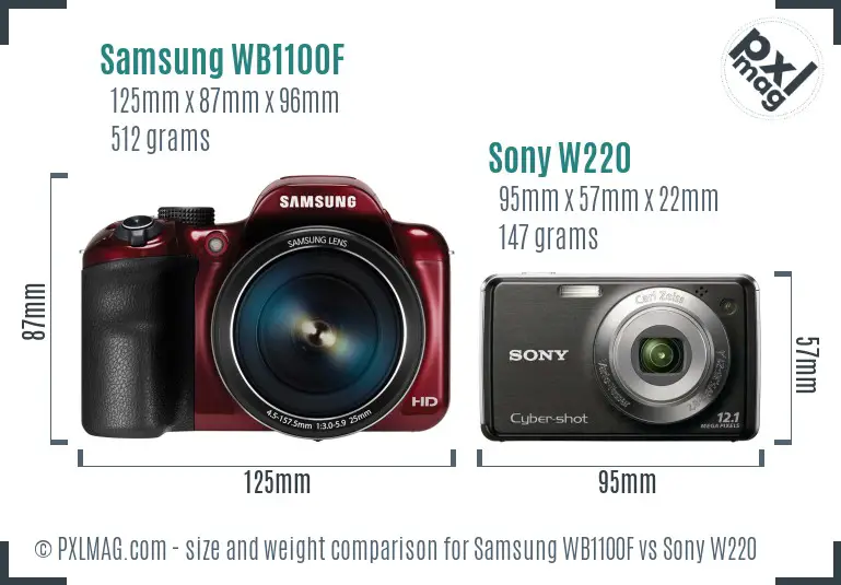 Samsung WB1100F vs Sony W220 size comparison