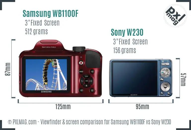 Samsung WB1100F vs Sony W230 Screen and Viewfinder comparison