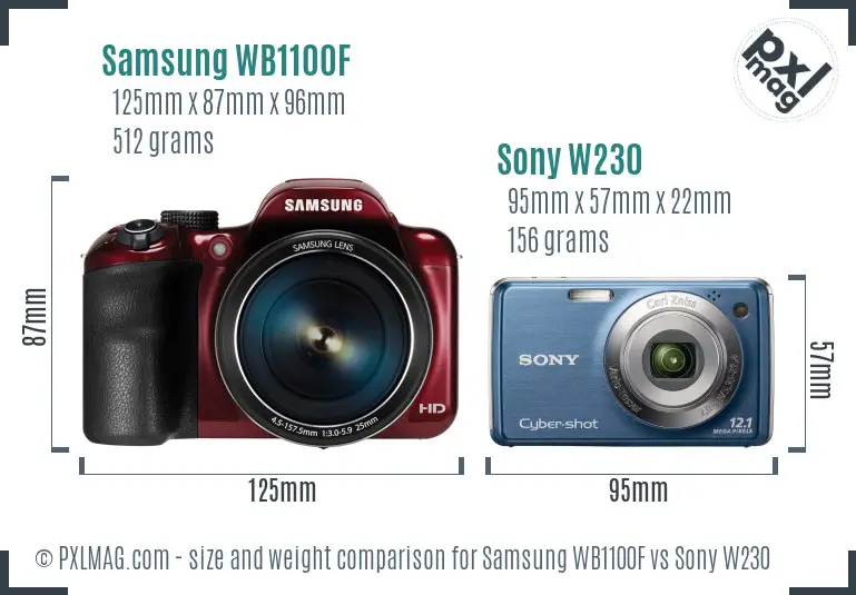 Samsung WB1100F vs Sony W230 size comparison