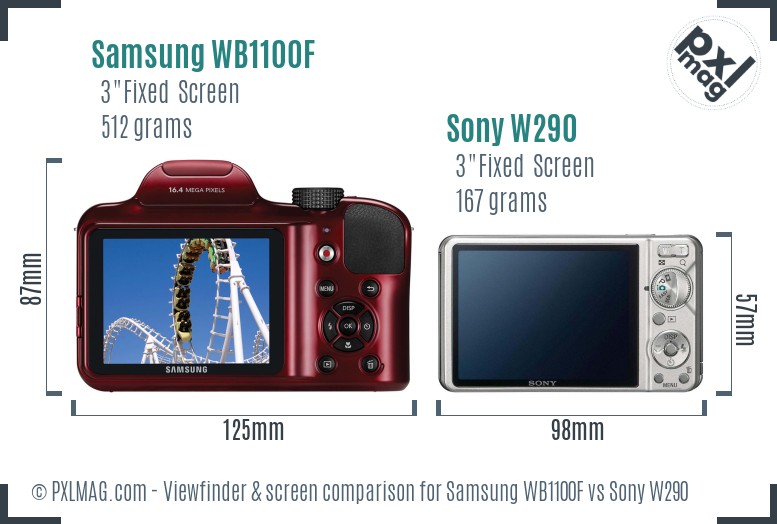 Samsung WB1100F vs Sony W290 Screen and Viewfinder comparison