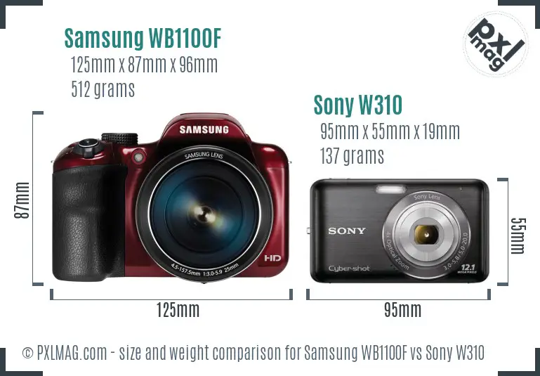 Samsung WB1100F vs Sony W310 size comparison