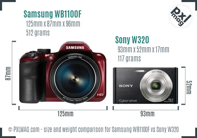 Samsung WB1100F vs Sony W320 size comparison Samsung WB1100F vs Sony W320 size comparison