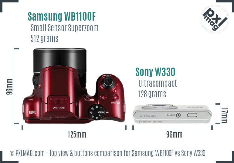 Samsung WB1100F vs Sony W330 top view buttons comparison