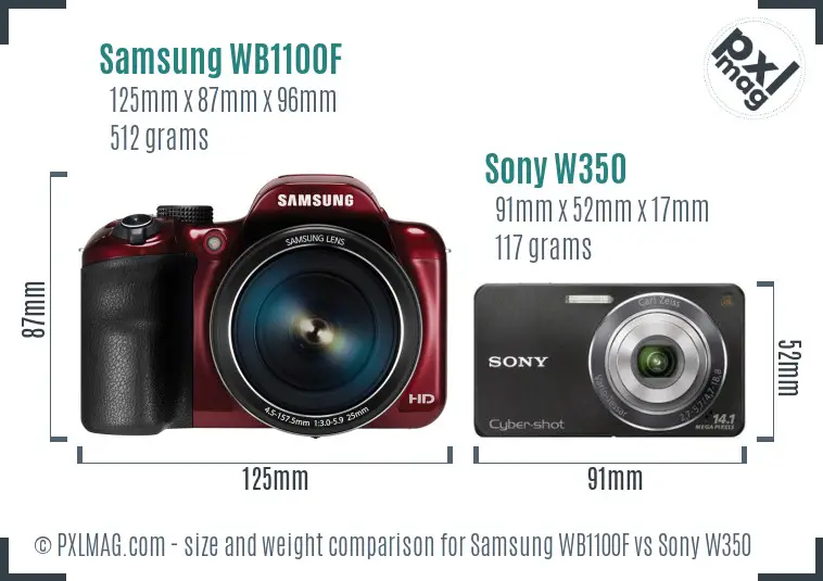 Samsung WB1100F vs Sony W350 size comparison Samsung WB1100F vs Sony W350 size comparison