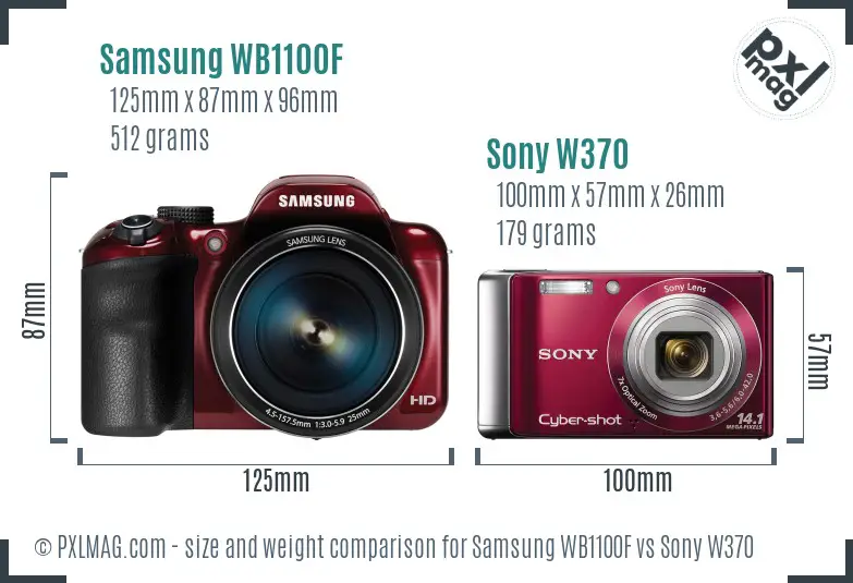 Samsung WB1100F vs Sony W370 size comparison