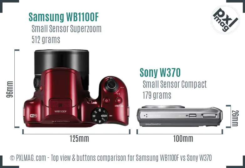 Samsung WB1100F vs Sony W370 top view buttons comparison