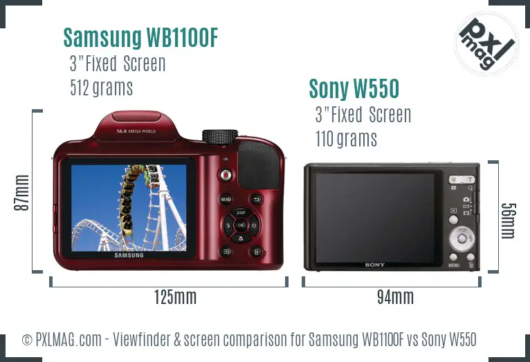 Samsung WB1100F vs Sony W550 Screen and Viewfinder comparison