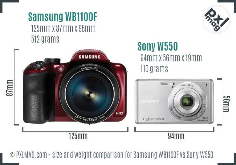 Samsung WB1100F vs Sony W550 size comparison