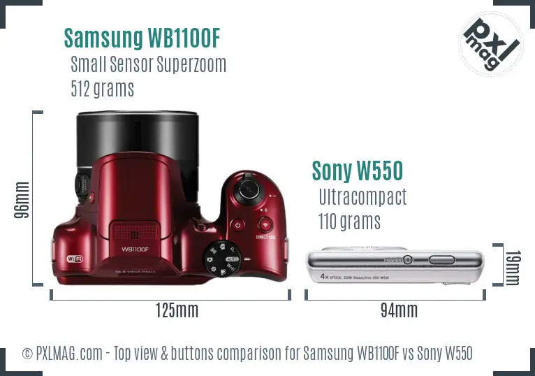 Samsung WB1100F vs Sony W550 top view buttons comparison