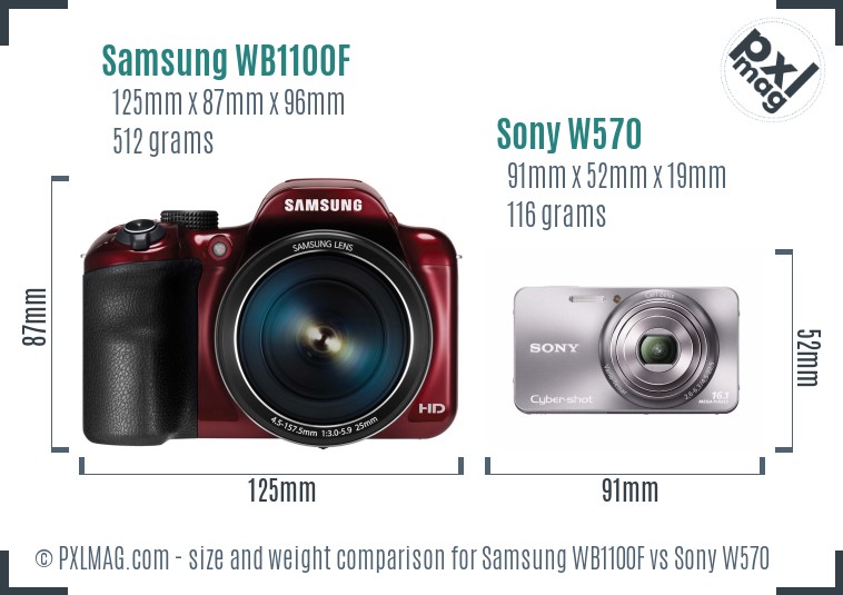 Samsung WB1100F vs Sony W570 size comparison