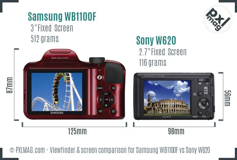 Samsung WB1100F vs Sony W620 Screen and Viewfinder comparison