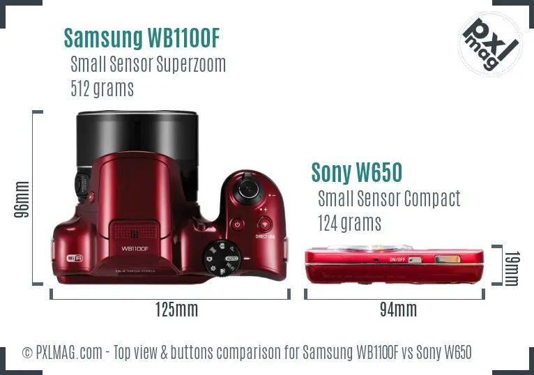 Samsung WB1100F vs Sony W650 top view buttons comparison