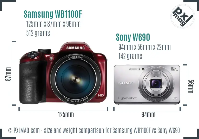 Samsung WB1100F vs Sony W690 size comparison