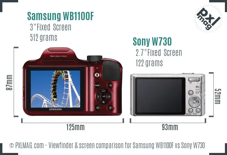 Samsung WB1100F vs Sony W730 Screen and Viewfinder comparison