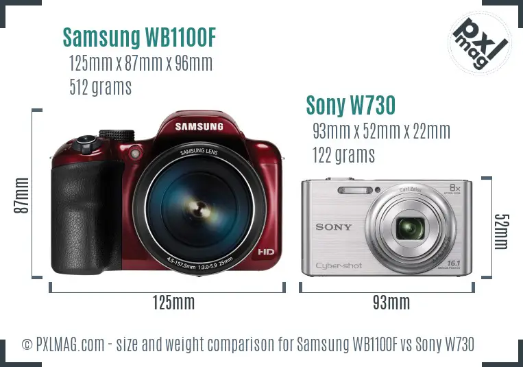 Samsung WB1100F vs Sony W730 size comparison