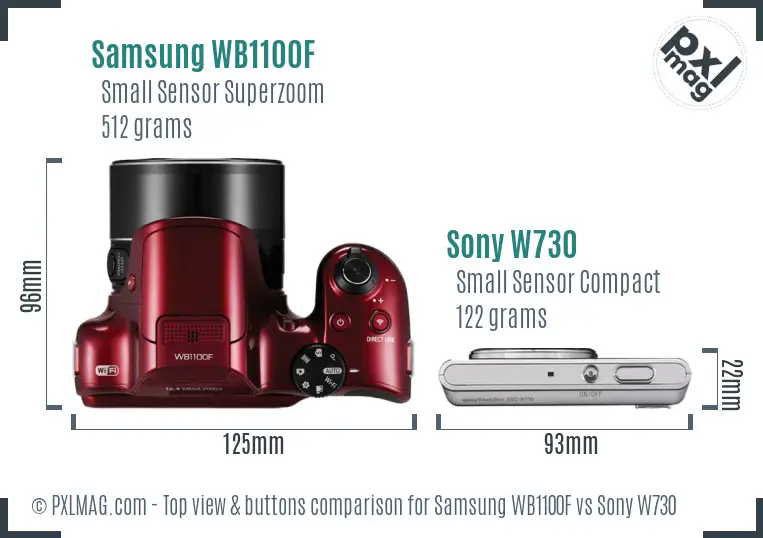 Samsung WB1100F vs Sony W730 top view buttons comparison