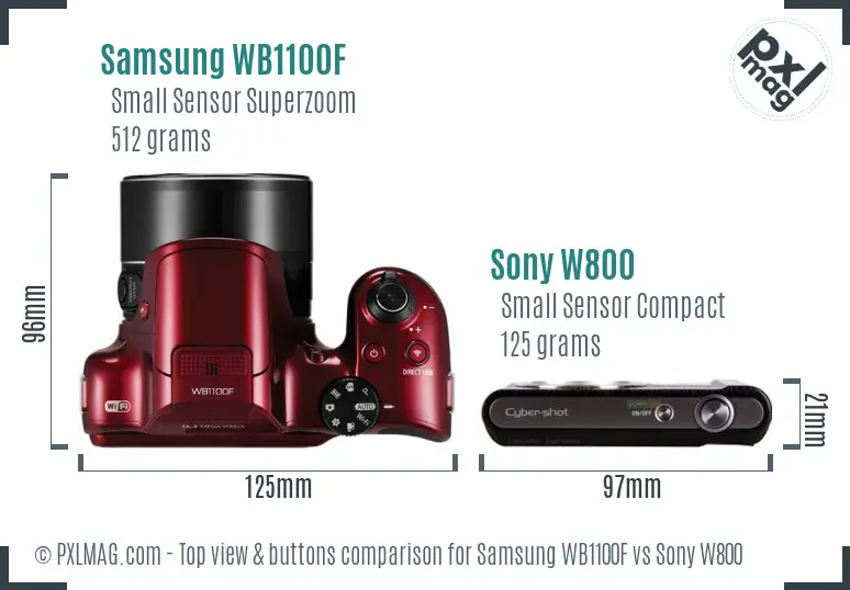 Samsung WB1100F vs Sony W800 top view buttons comparison