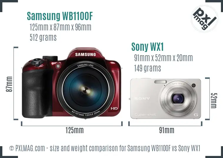 Samsung WB1100F vs Sony WX1 size comparison