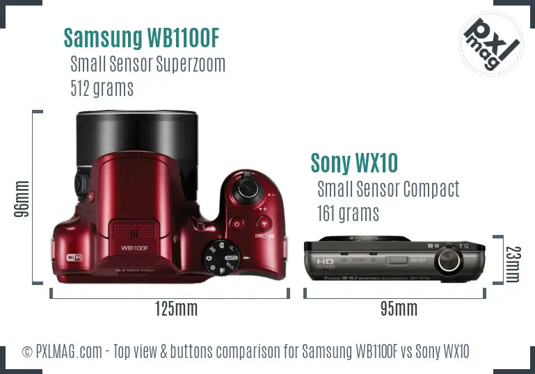 Samsung WB1100F vs Sony WX10 top view buttons comparison