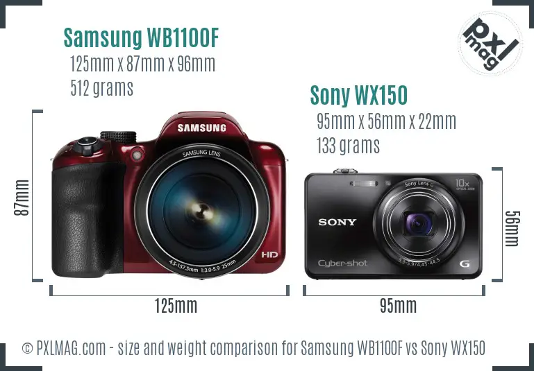 Samsung WB1100F vs Sony WX150 size comparison