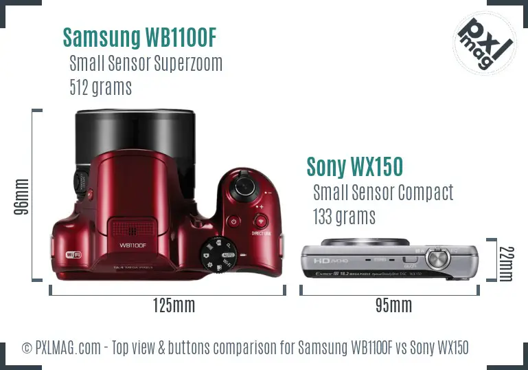 Samsung WB1100F vs Sony WX150 top view buttons comparison