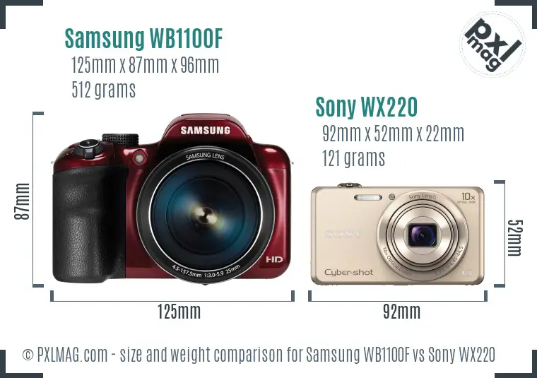 Samsung WB1100F vs Sony WX220 size comparison