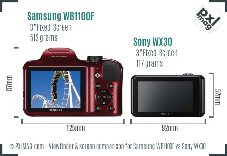Samsung WB1100F vs Sony WX30 Screen and Viewfinder comparison