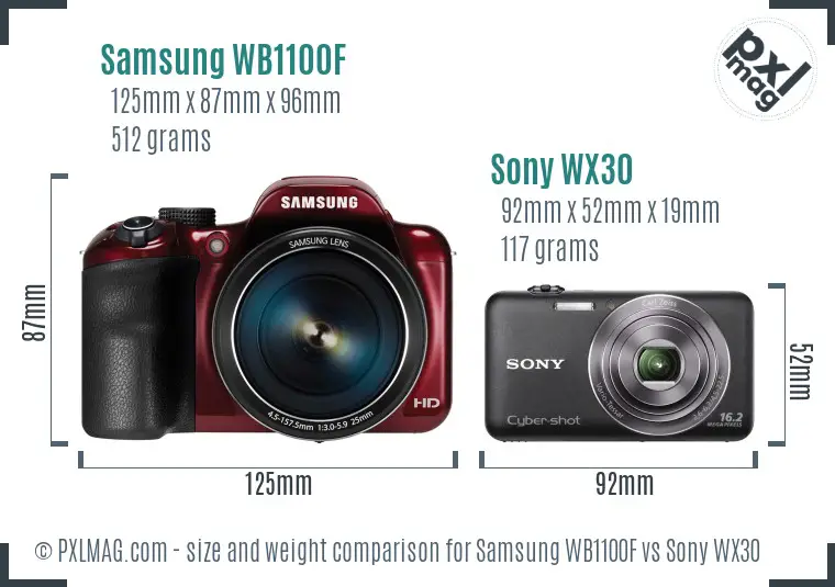 Samsung WB1100F vs Sony WX30 size comparison