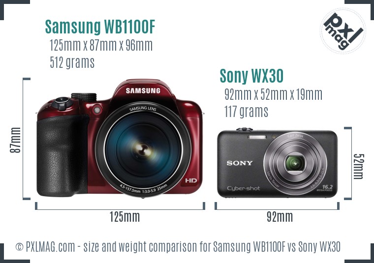 Samsung WB1100F vs Sony WX30 size comparison Samsung WB1100F vs Sony WX30 size comparison