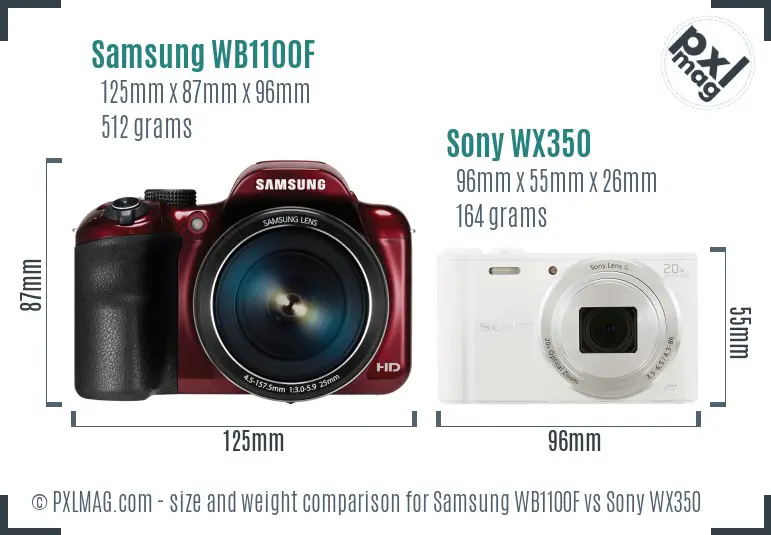 Samsung WB1100F vs Sony WX350 size comparison