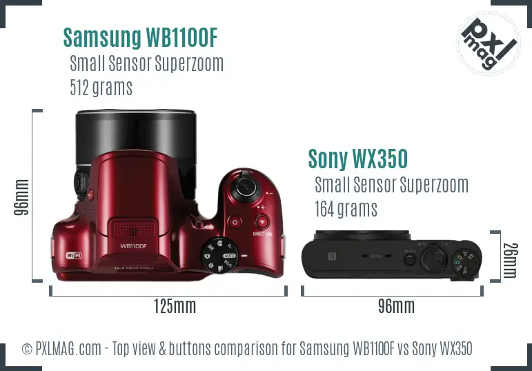 Samsung WB1100F vs Sony WX350 top view buttons comparison
