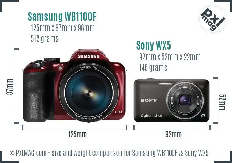 Samsung WB1100F vs Sony WX5 size comparison