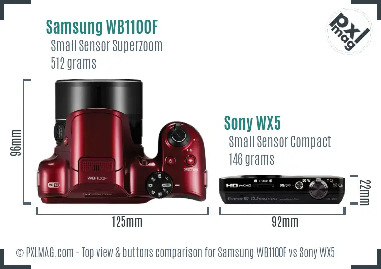 Samsung WB1100F vs Sony WX5 top view buttons comparison