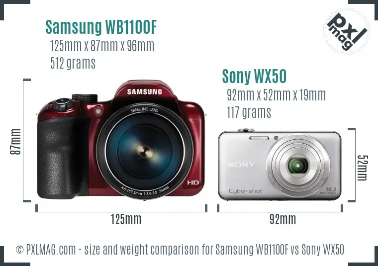Samsung WB1100F vs Sony WX50 size comparison