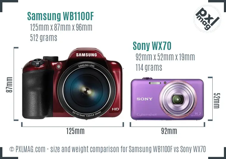 Samsung WB1100F vs Sony WX70 size comparison Samsung WB1100F vs Sony WX70 size comparison