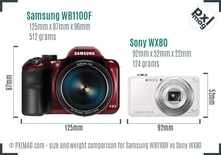 Samsung WB1100F vs Sony WX80 size comparison