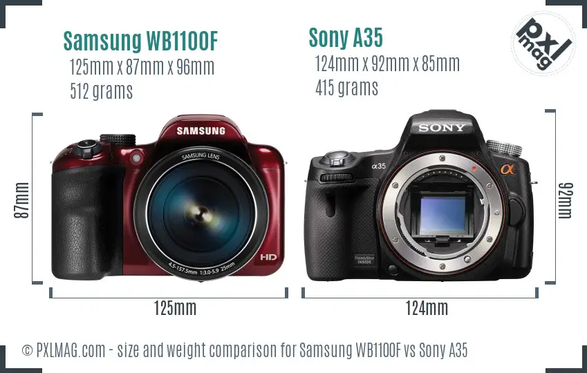 Samsung WB1100F vs Sony A35 size comparison