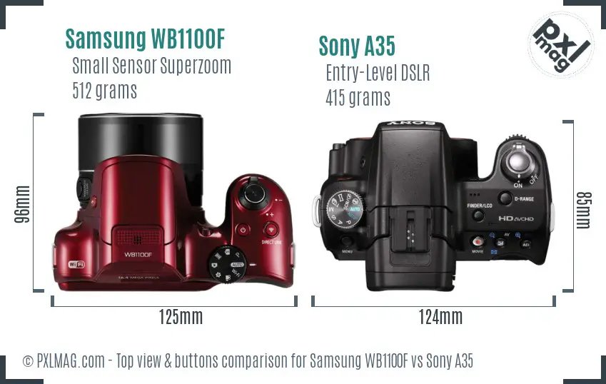 Samsung WB1100F vs Sony A35 top view buttons comparison