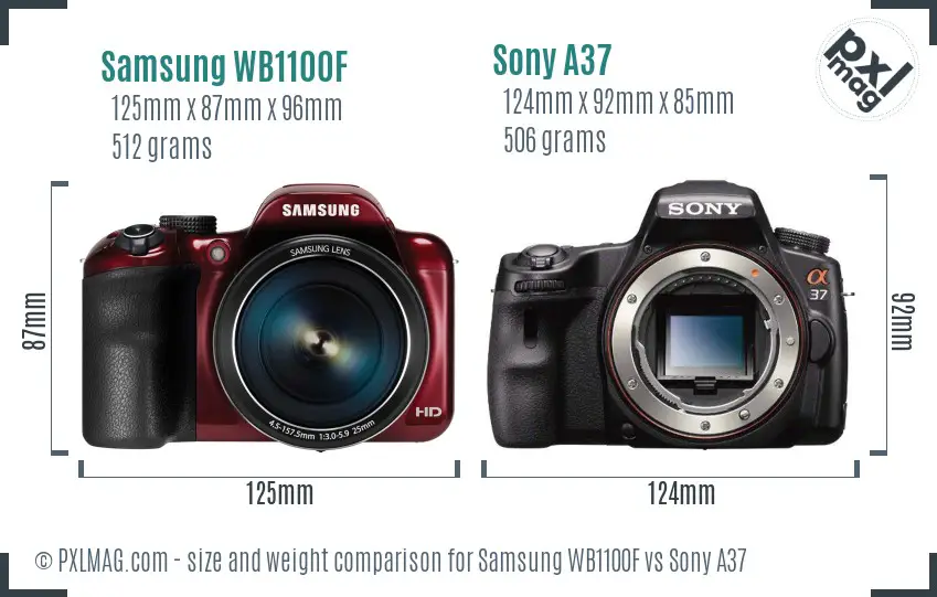 Samsung WB1100F vs Sony A37 size comparison