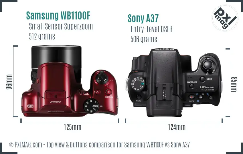 Samsung WB1100F vs Sony A37 top view buttons comparison