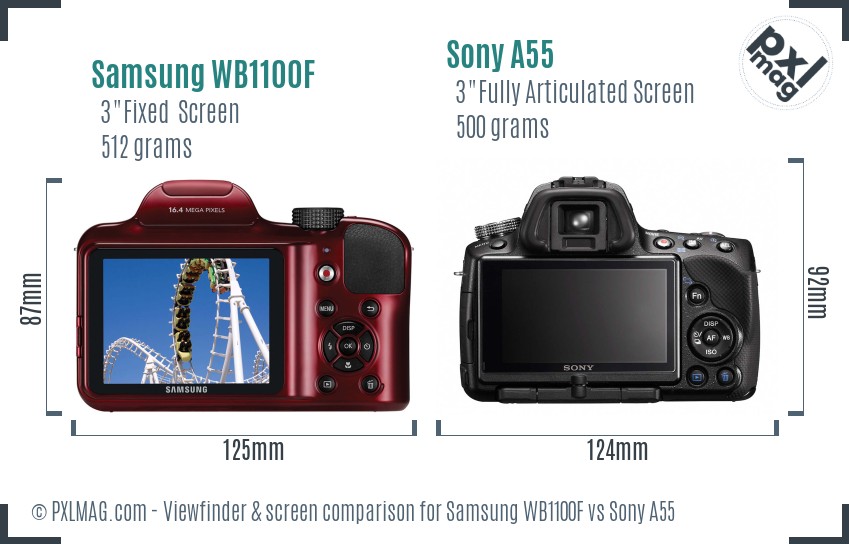 Samsung WB1100F vs Sony A55 Screen and Viewfinder comparison